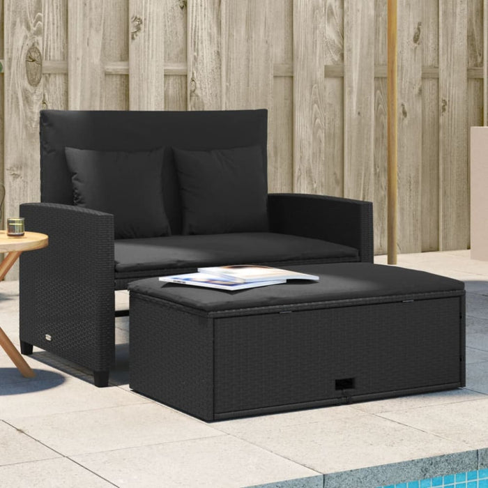 Garden Sofa with Cushions 2-seater Black Poly Rattan Tlpotx