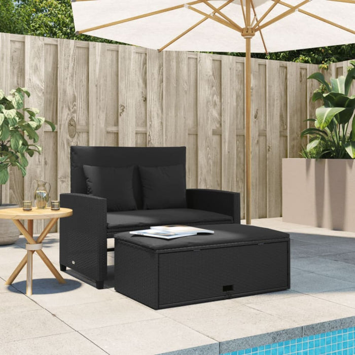 Garden Sofa with Cushions 2-seater Black Poly Rattan Tlpotx