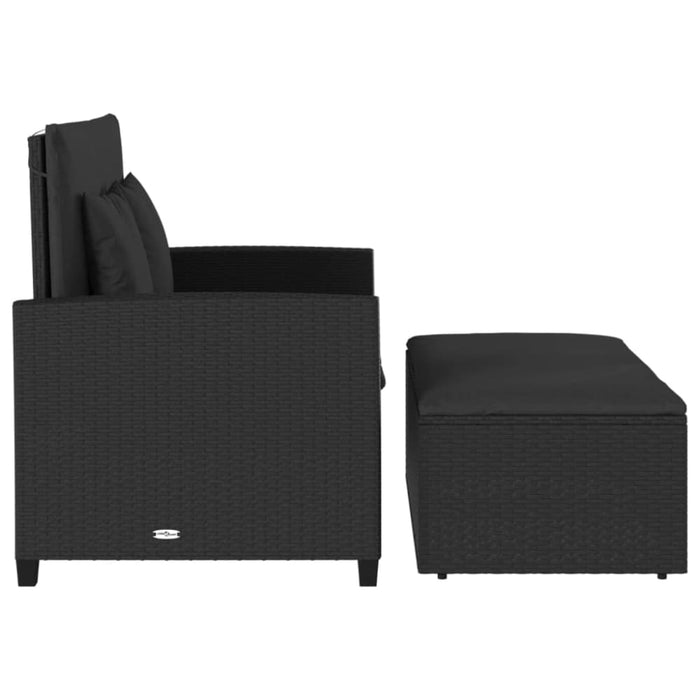 Garden Sofa with Cushions 2-seater Black Poly Rattan Tlpotx