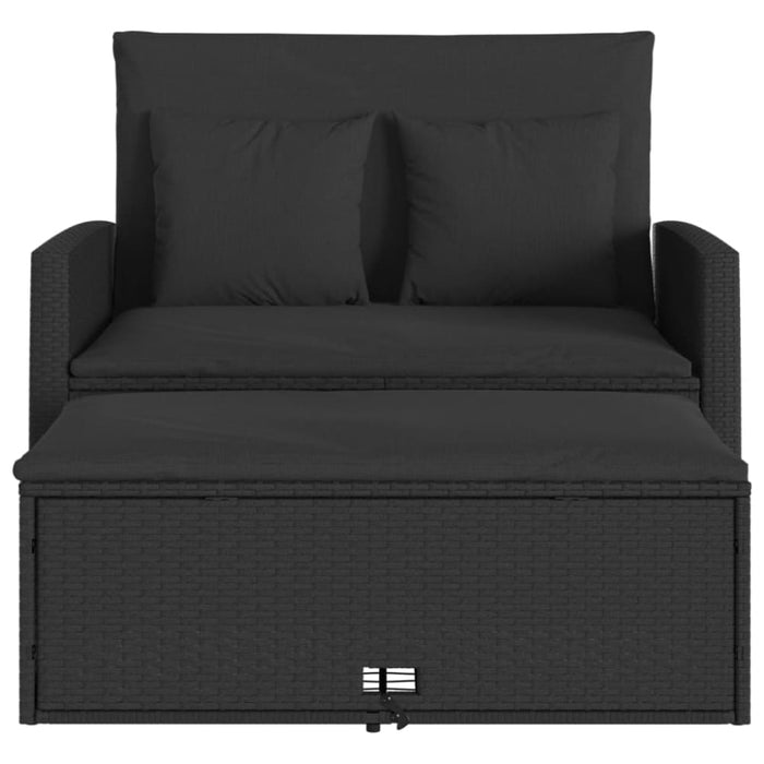 Garden Sofa with Cushions 2-seater Black Poly Rattan Tlpotx