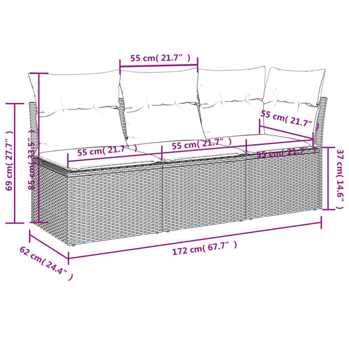 Garden Sofa With Cushions 3-seater Black Poly Rattan Tlpkni