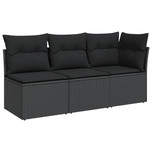 Garden Sofa With Cushions 3-seater Black Poly Rattan Tlpkni