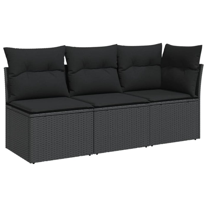Garden Sofa With Cushions 3-seater Black Poly Rattan Tlpkni