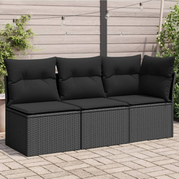 Garden Sofa With Cushions 3-seater Black Poly Rattan Tlpkni