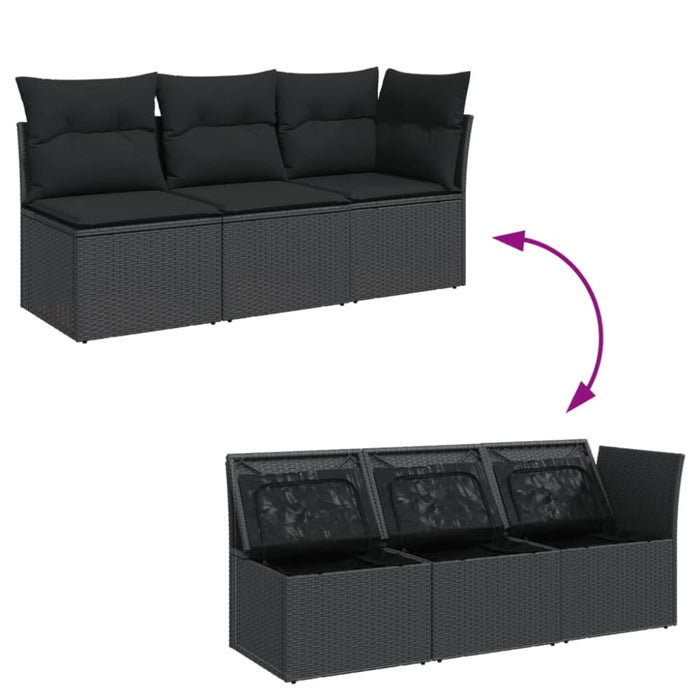 Garden Sofa With Cushions 3-seater Black Poly Rattan Tlpkni