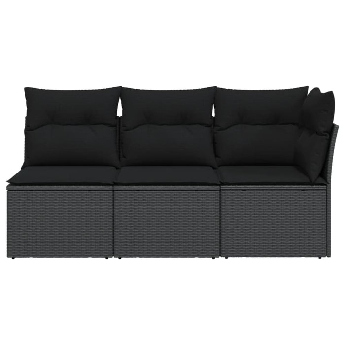 Garden Sofa With Cushions 3-seater Black Poly Rattan Tlpkni