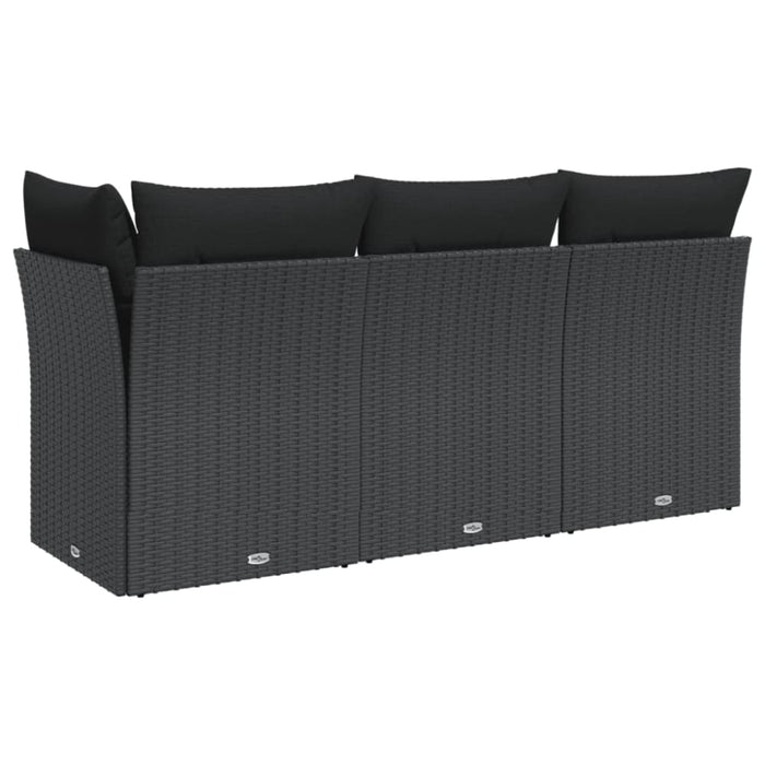 Garden Sofa With Cushions 3-seater Black Poly Rattan Tlpkni