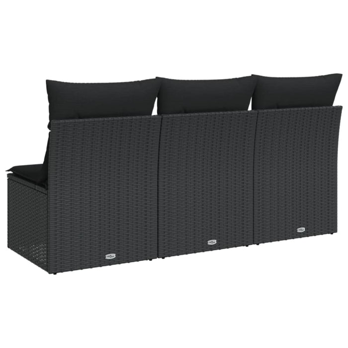 Garden Sofa With Cushions 3-seater Black Poly Rattan Tlpknn