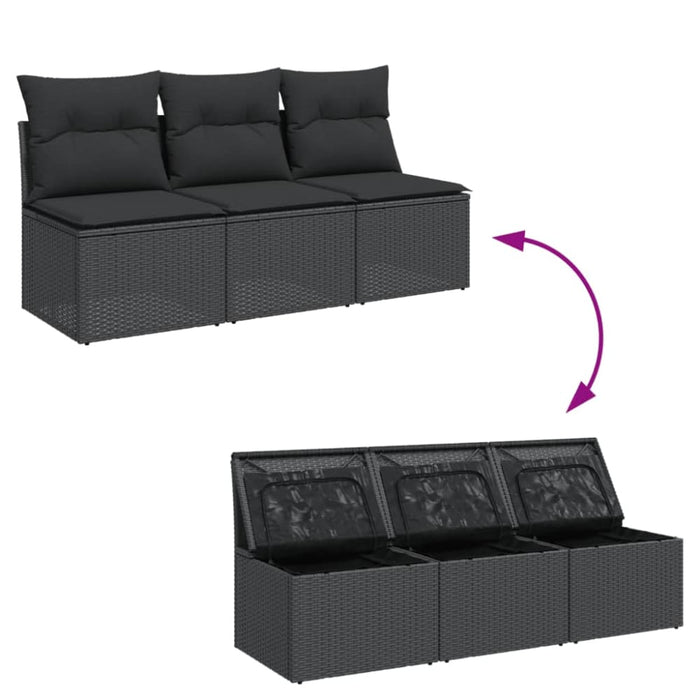 Garden Sofa With Cushions 3-seater Black Poly Rattan Tlpknn