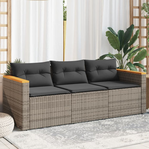 Garden Sofa with Cushions 3-seater Grey Poly Rattan Tlpntb