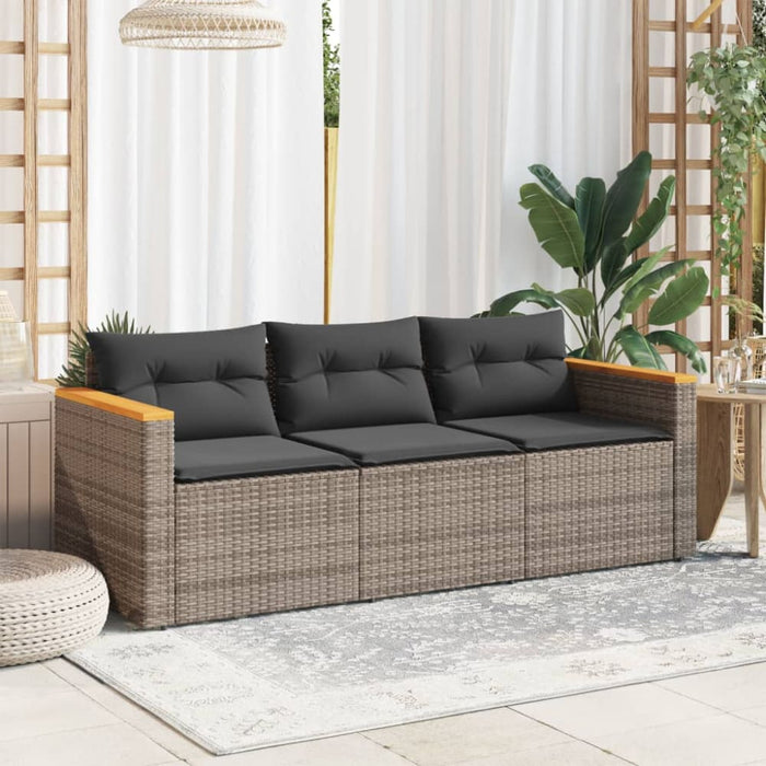 Garden Sofa with Cushions 3-seater Grey Poly Rattan Tlpntb