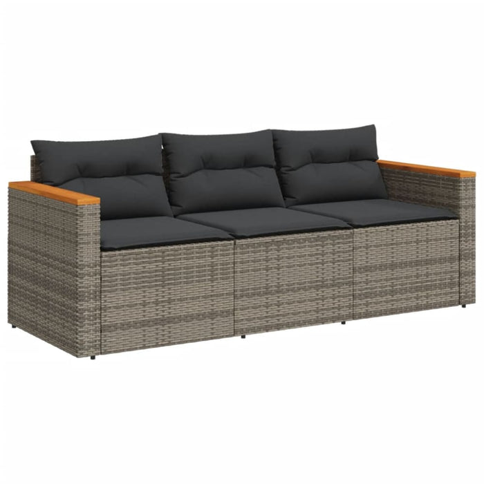 Garden Sofa with Cushions 3-seater Grey Poly Rattan Tlpntb