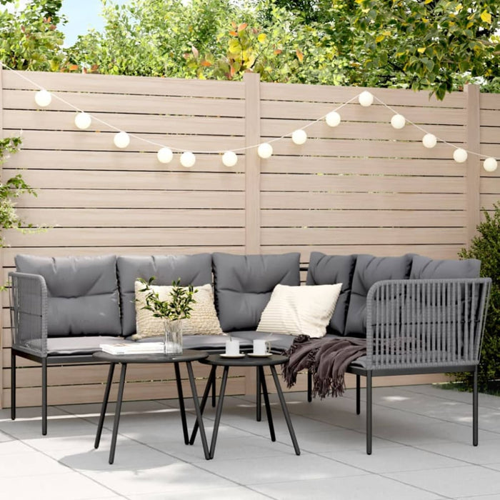 Garden Sofa With Cushions L-shaped Black Steel