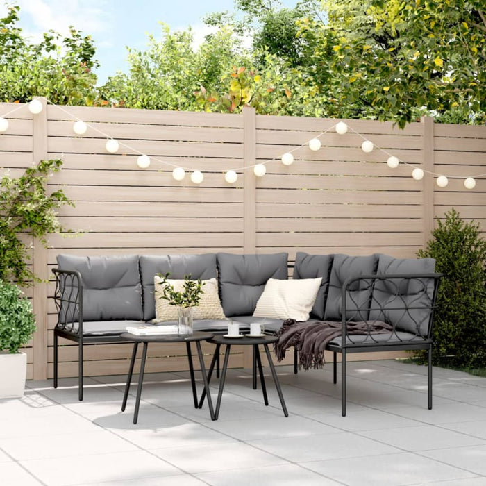 Garden Sofa Set With Cushions Black Steel And Textilene