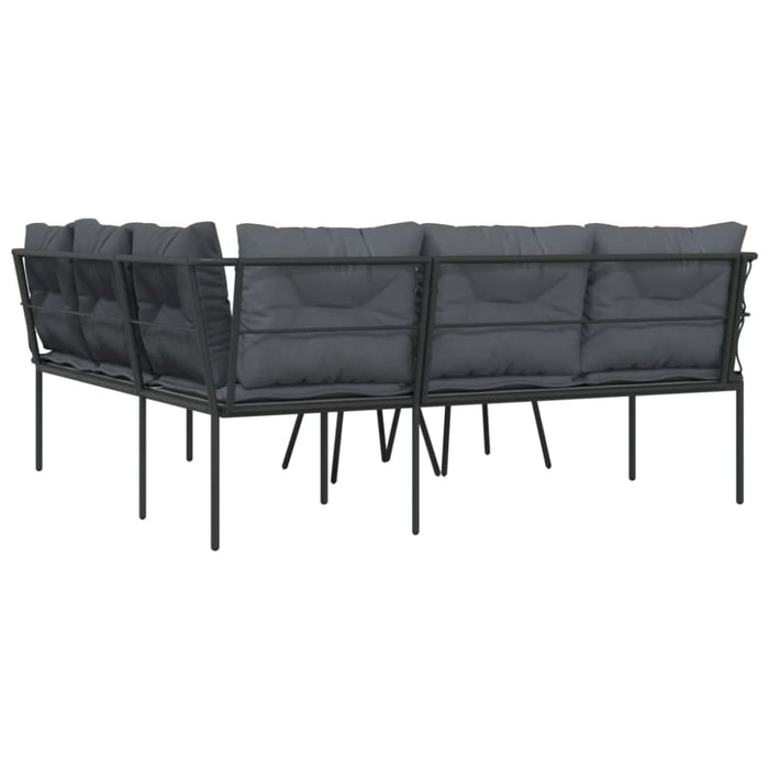 Garden Sofa Set With Cushions Black Steel And Textilene