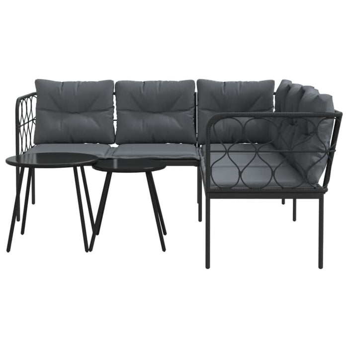 Garden Sofa Set With Cushions Black Steel And Textilene