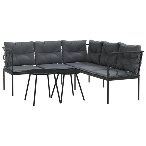 Garden Sofa Set With Cushions Black Steel And Textilene