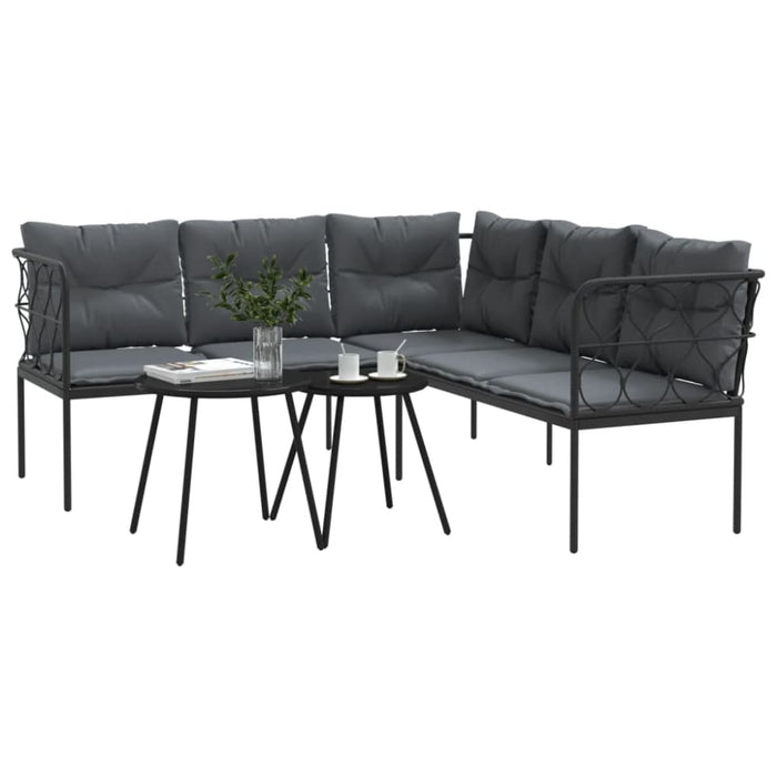 Garden Sofa Set With Cushions Black Steel And Textilene