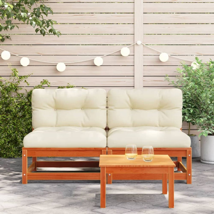 Garden Sofas Armless with Cushions 2 Pcs Wax Brown Solid