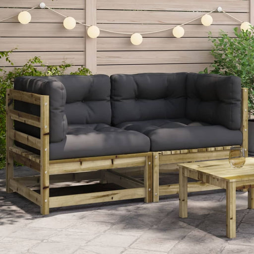 Garden Sofas Corner with Cushions 2 Pcs Impregnated Wood