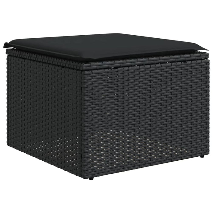Garden Stool With Cushion Black 55x55x37 Cm Poly Rattan