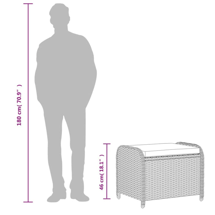 Garden Stool with Cushion Black 58x46x46 Cm Poly Rattan