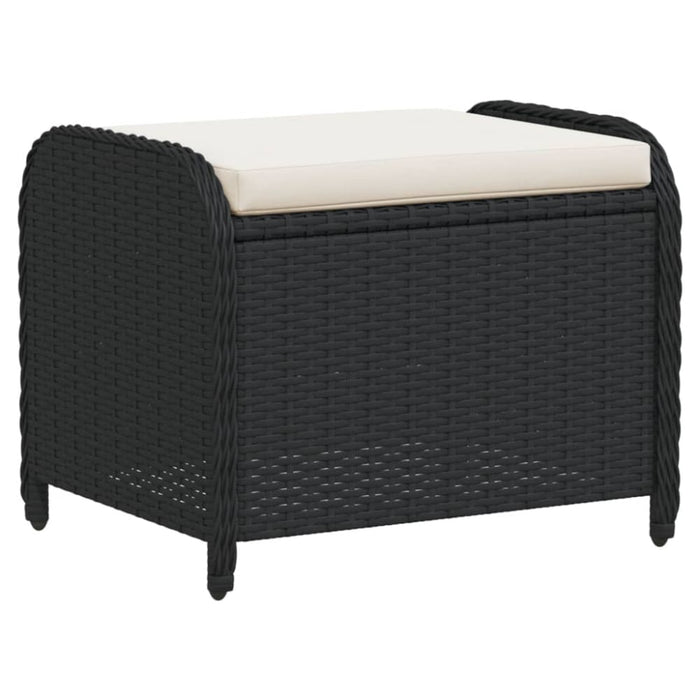 Garden Stool with Cushion Black 58x46x46 Cm Poly Rattan