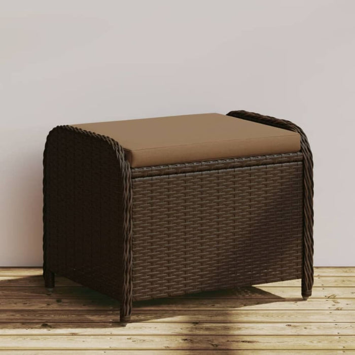 Garden Stool with Cushion Brown 58x46x46 Cm Poly Rattan