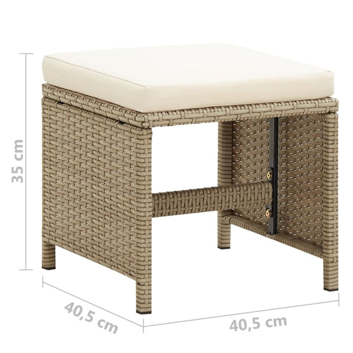 Garden Stools 4 Pcs with Cushions Poly Rattan Beige Toliik
