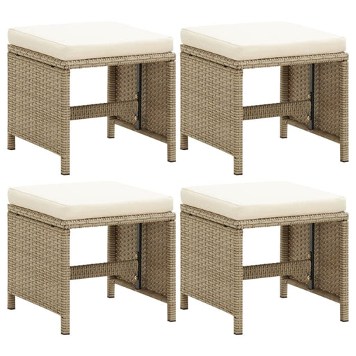 Garden Stools 4 Pcs with Cushions Poly Rattan Beige Toliik