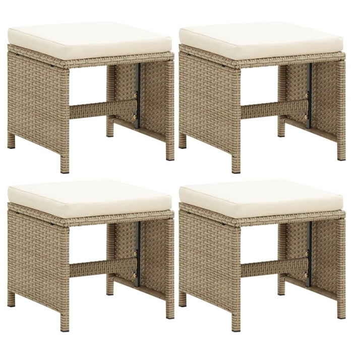 Garden Stools 4 Pcs with Cushions Poly Rattan Beige Toliik