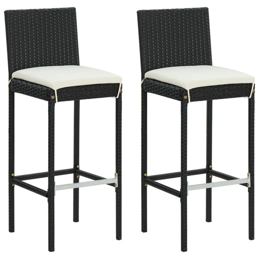 Garden Bar Stools with Cushions 2 Pcs Black Poly Rattan
