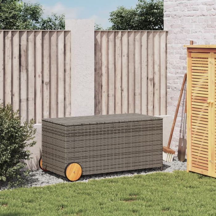Garden Storage Box with Wheels Grey 190l Poly Rattan Tlptxl