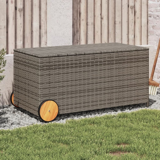 Garden Storage Box with Wheels Grey 190l Poly Rattan Tlptxl