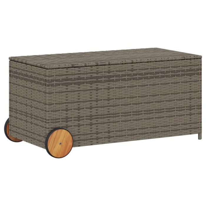 Garden Storage Box with Wheels Grey 190l Poly Rattan Tlptxl