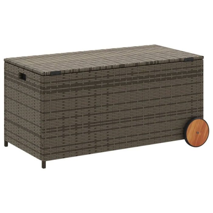 Garden Storage Box with Wheels Grey 190l Poly Rattan Tlptxl