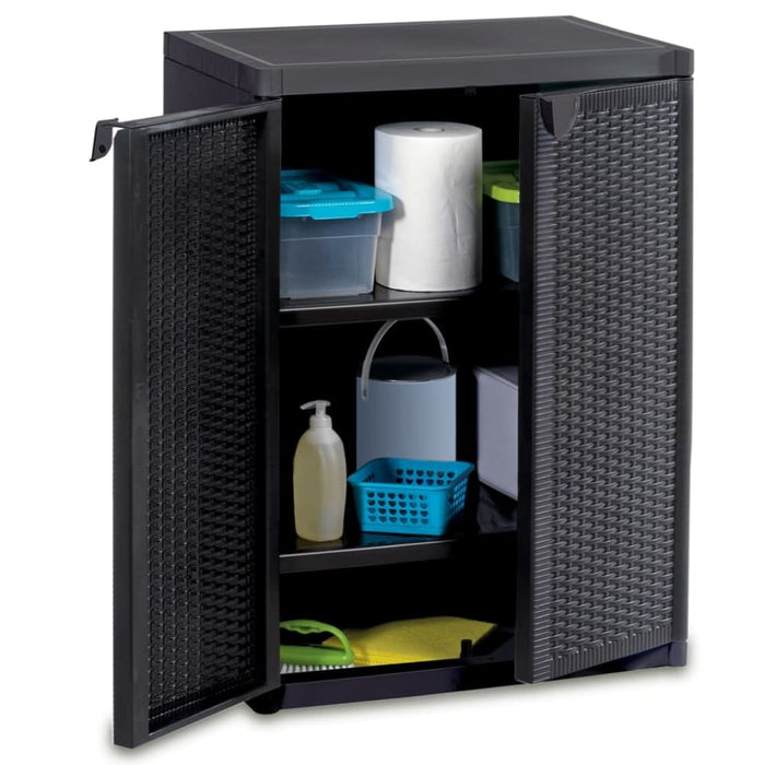 Garden Storage Cabinet Black 65x45x88 Cm Pp Rattan Opoxtl