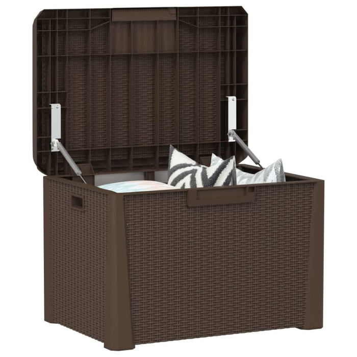 Garden Storage Box with Seat Cushion Brown 125 l Pp Tlaxox