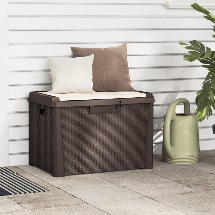 Garden Storage Box with Seat Cushion Brown 125 l Pp Tlaxox