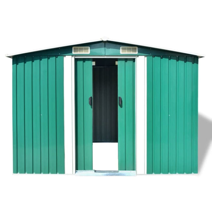 Garden Storage Shed Green Metal 257x205x178 Cm Axkob