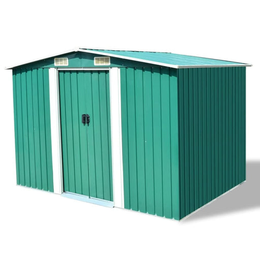 Garden Storage Shed Green Metal 257x205x178 Cm Axkob