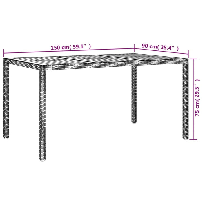 Garden Table 150x90x75 Cm Poly Rattan and Acacia Wood Grey