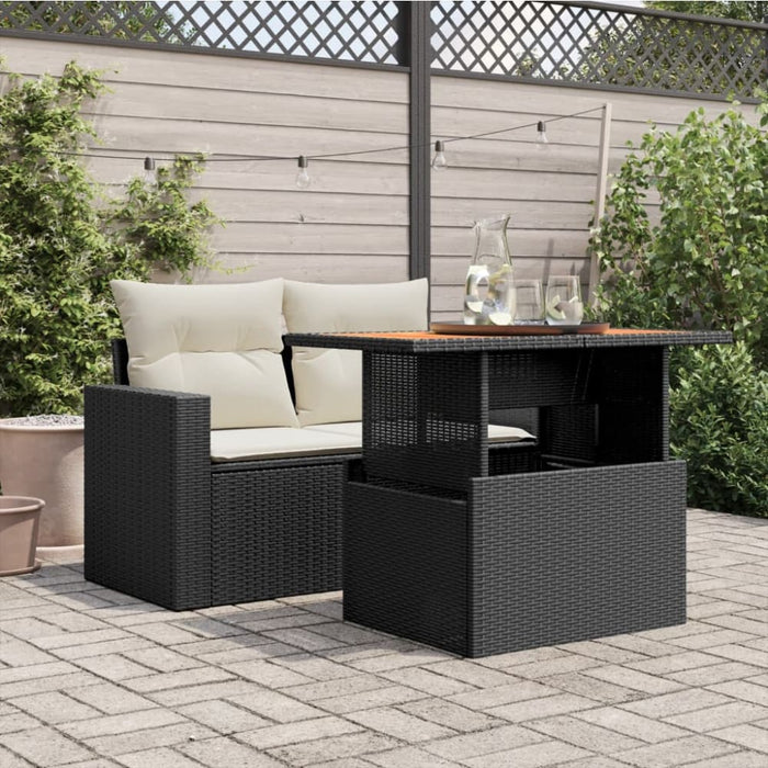 Garden Table Black 100x55x73 Cm Poly Rattan And Acacia Wood