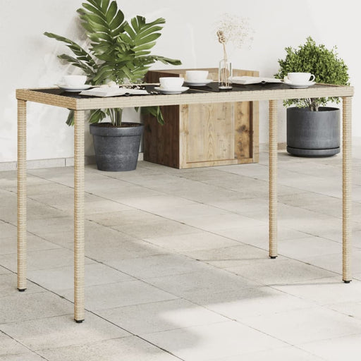 Garden Table with Glass Top Beige 115x54x74 Cm Poly Rattan