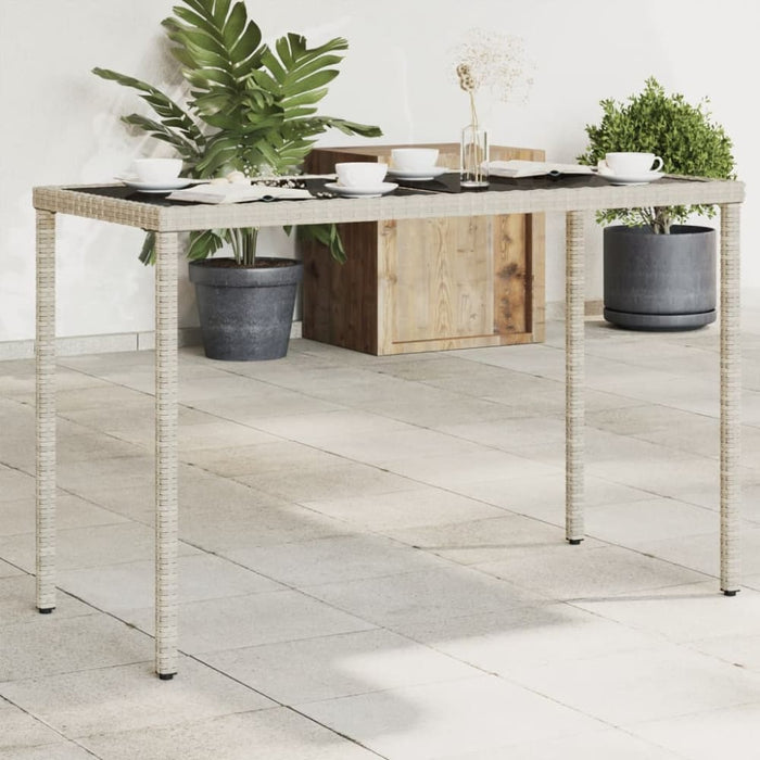 Garden Table with Glass Top Light Grey 115x54x74 Cm Poly