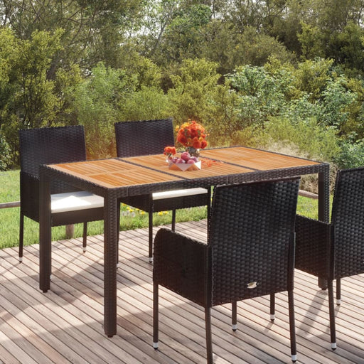 Garden Table with Wooden Top Black 150x90x75 Cm Poly Rattan