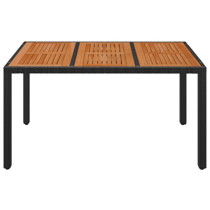 Garden Table with Wooden Top Black 150x90x75 Cm Poly Rattan