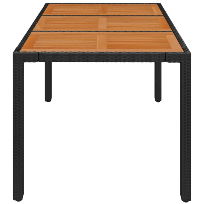 Garden Table with Wooden Top Black 150x90x75 Cm Poly Rattan
