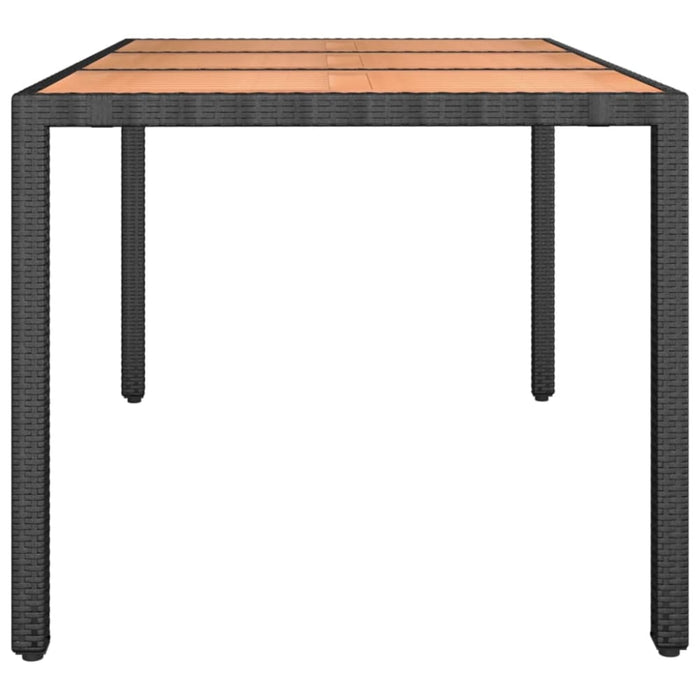 Garden Table with Wooden Top Black Poly Rattan&solid Wood
