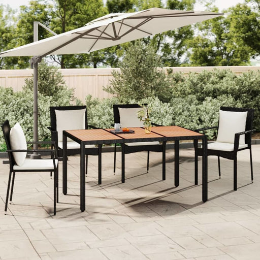 Garden Table with Wooden Top Black Poly Rattan&solid Wood